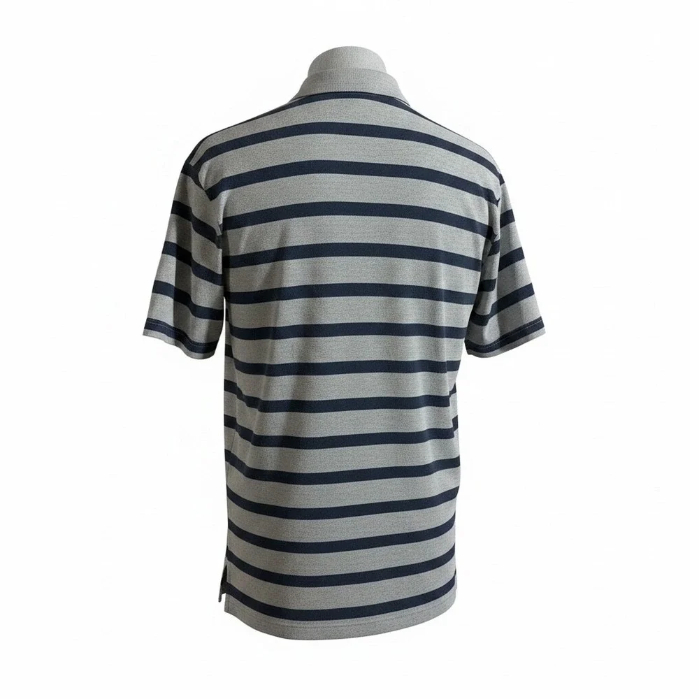 Polo Ralph Lauren Mens Large Grey Navy Blue Striped Short Sleeve Polo Shirt